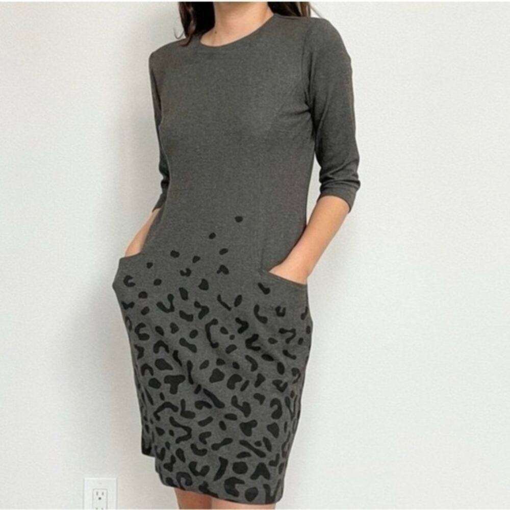 J. McLaughlin Dress Womens XL Gray Leopard Animal Print 3/4 Sleeves Office Wear